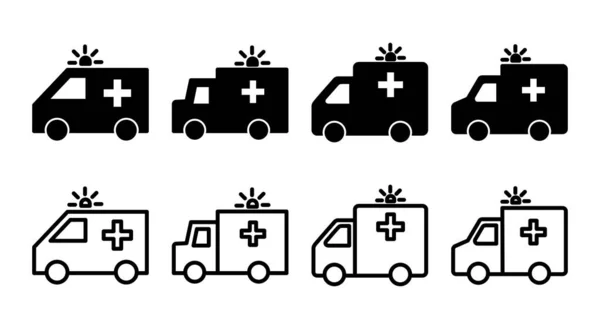 Illustration Jeu Icônes Ambulance Ambulance Camion Signe Symbole Ambulance Voiture — Image vectorielle