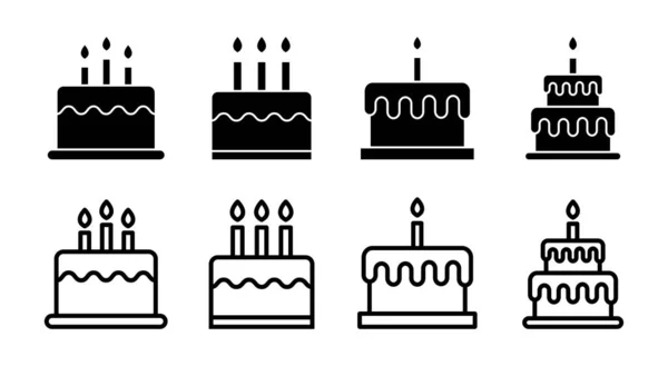 蛋糕图标集插图 蛋糕的标志和符号 生日蛋糕图标 — 图库矢量图片