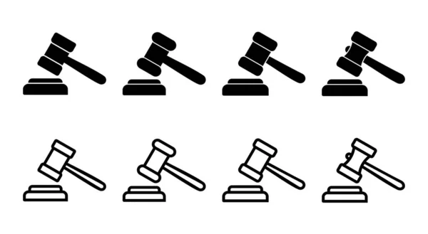 Ikona Gavel Zestaw Ilustracji Znak Symbol Młotka Sędziego Ikona Prawa — Wektor stockowy