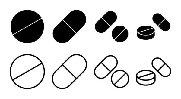 Pilules Icône Set Illustration Icône Capsule Signe Symbole Drogue — Image vectorielle