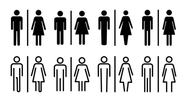 厕所图标集插图 女孩和男孩的洗手间标志和符号 浴室标志 — 图库矢量图片