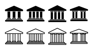 Banka simgesi çizimi. Banka işareti ve sembol, müze, üniversite