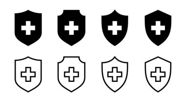 Sağlık sigortası ikonu çizimi. Sigorta belgesi imzası ve sembolü