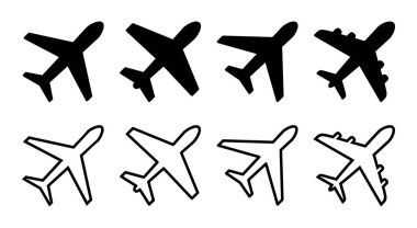 Uçak simgesi çizimi. Uçak işareti ve sembol. Uçuş taşıma sembolü. Seyahat işareti. uçak.