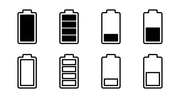 Illustrazione Set Icona Batteria Segno Simbolo Ricarica Della Batteria Livello — Vettoriale Stock