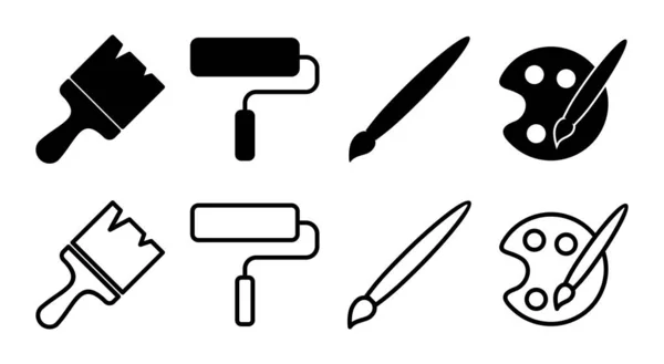 Ikona Zestawu Farb Ilustracja Znak Pędzla Symbol Wektor Ikony Wałka — Wektor stockowy
