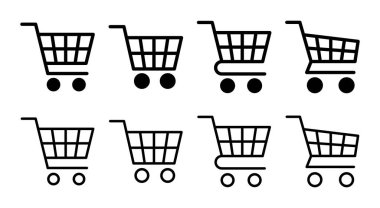 Alışveriş simgesi çizimi. Alışveriş arabası işareti ve sembol. Trolley simgesi