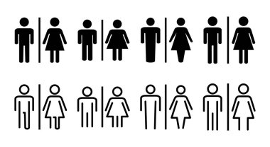 Tuvalet ikonu çizimi. Kızlar ve erkekler tuvaletleri imzalar ve simgeler. Banyo tabelası. wc, tuvalet