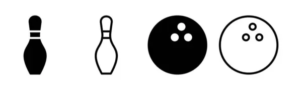 Bowling Icona Set Illustrazione Palla Bowling Pin Segno Simbolo — Vettoriale Stock