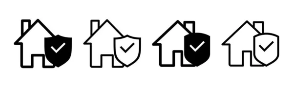 Hemförsäkring Ikon Set Illustration Skylt Och Symbol För Skydd Hemmet — Stock vektor