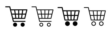 Alışveriş simgesi çizimi. Alışveriş arabası işareti ve sembol. Trolley simgesi