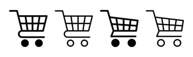 Alışveriş simgesi çizimi. Alışveriş arabası işareti ve sembol. Trolley simgesi