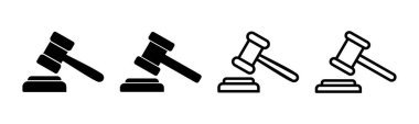 Gavel simgesi çizimi. Yargıç tokmak işareti ve sembol. Kanun simgesi. Açık arttırma çekici