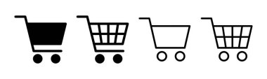 Alışveriş simgesi çizimi. Alışveriş arabası işareti ve sembol. Trolley simgesi