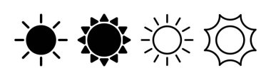 Güneş simgesi çizimi. Parlaklık işareti ve sembol.
