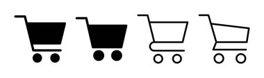 Alışveriş simgesi çizimi. Alışveriş arabası işareti ve sembol. Trolley simgesi