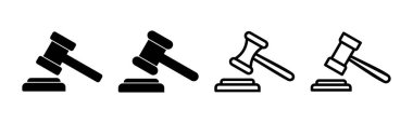 Gavel simgesi çizimi. Yargıç tokmak işareti ve sembol. Kanun simgesi. Açık arttırma çekici