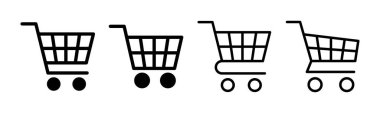 Alışveriş simgesi çizimi. Alışveriş arabası işareti ve sembol. Trolley simgesi