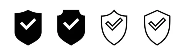 Shield Check Mark Icon Set Illustration Protection Approve Sign Insurance — Stock Vector