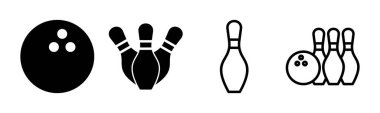 Bowling ikonu çizimi. Bowling topu, iğne işareti ve sembol.