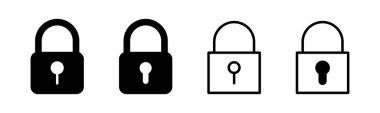 Kilit simgesi çizimi. Asma kilit işareti ve sembol. Şifreleme simgesi. Güvenlik sembolü