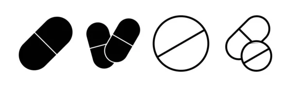 Ikona Pigułki Zestaw Ilustracji Ikona Kapsułki Znak Symbol Narkotyków — Wektor stockowy