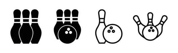 ボウリングアイコンセットイラスト ボウリングボールとピンのサインとシンボル — ストックベクタ