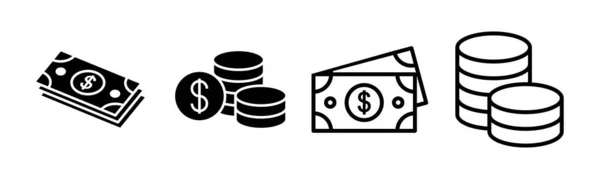 Εικονογράφηση Σύνολο Εικονίδιο Χρήματα Σημάδι Και Σύμβολο Χρημάτων — Διανυσματικό Αρχείο