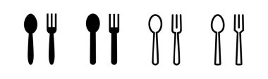 kaşık ve çatal simgesi çizimi. kaşık, çatal ve bıçak ikonu vektörü. Restoran işareti ve sembolü