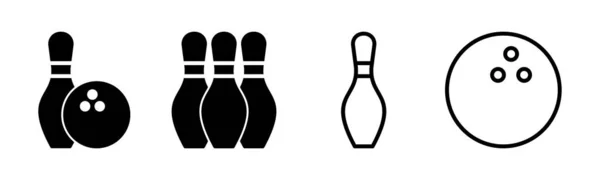 Bowling Icona Set Illustrazione Palla Bowling Pin Segno Simbolo — Vettoriale Stock