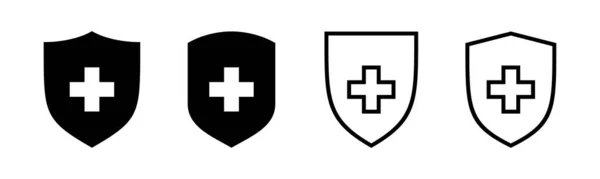 Ikona Zdravotního Pojištění Nastavit Ilustraci Značka Symbol Dokladu Pojištění — Stockový vektor