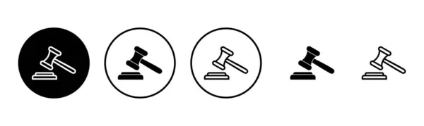 Gavel Icona Set Illustrazione Giudice Gavel Segno Simbolo Icona Della — Vettoriale Stock