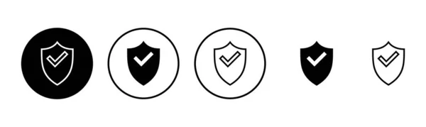 Ілюстрація Набору Значків Перевірки Щита Знак Схвалення Захисту Піктограма Страхування — стоковий вектор