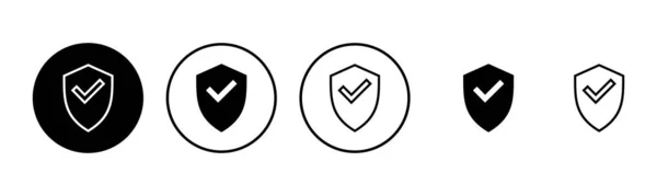 Щит Отметьте Значок Набора Иллюстраций Защита Одобряет Знак Значок Страхования — стоковый вектор