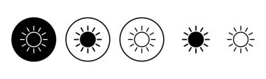 Güneş simgesi çizimi. Parlaklık işareti ve sembol.