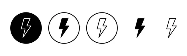 Icono Del Rayo Establecer Ilustración Signo Eléctrico Símbolo Icono Poder — Vector de stock