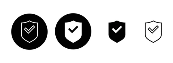 Ілюстрація Набору Значків Перевірки Щита Знак Схвалення Захисту Піктограма Страхування — стоковий вектор