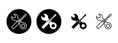 Onarım araçları simgesi çizimi. araç işareti ve sembol. Simge ayarlanıyor. İngiliz anahtarı ve tornavida. Servis