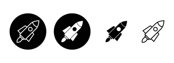 Ilustración Conjunto Iconos Cohete Signo Símbolo Inicio Icono Lanzacohetes — Vector de stock