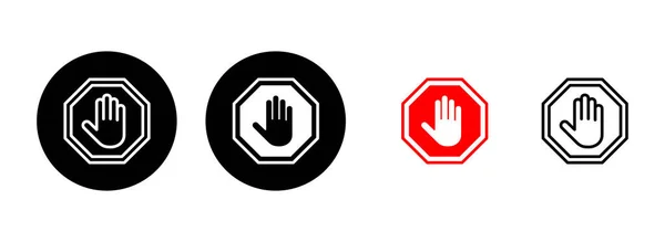 停止图标集插图 停车标志 手停止标志和符号 不要用手进入停红牌 — 图库矢量图片
