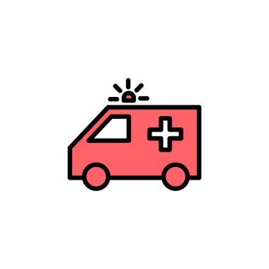 Ambulans simgesi çizimi. Ambulans kamyonu işareti ve sembol. Ambulans arabası