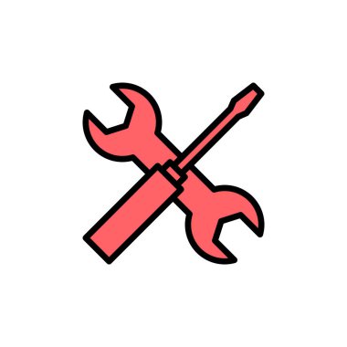 Onarım araçları simgesi çizimi. araç işareti ve sembol. Simge ayarlanıyor. İngiliz anahtarı ve tornavida. Servis