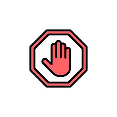 Simge setinin resimlemesini durdur. Dur tabelası. Dur işareti ve sembol. Kırmızı tabelayı elle girmeyin