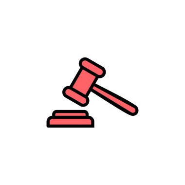 Gavel simgesi çizimi. Yargıç tokmak işareti ve sembol. Kanun simgesi. Açık arttırma çekici