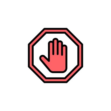 Simge setinin resimlemesini durdur. Dur tabelası. Dur işareti ve sembol. Kırmızı tabelayı elle girmeyin