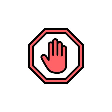 Simge setinin resimlemesini durdur. Dur tabelası. Dur işareti ve sembol. Kırmızı tabelayı elle girmeyin