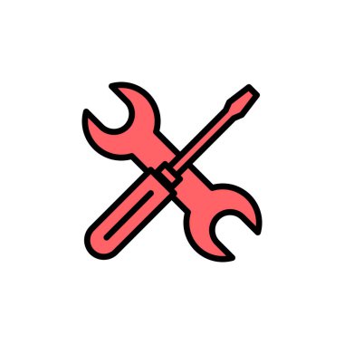 Onarım araçları simgesi çizimi. araç işareti ve sembol. Simge ayarlanıyor. İngiliz anahtarı ve tornavida. Servis