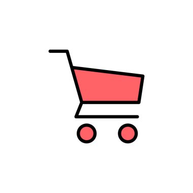 Alışveriş simgesi çizimi. Alışveriş arabası işareti ve sembol. Trolley simgesi