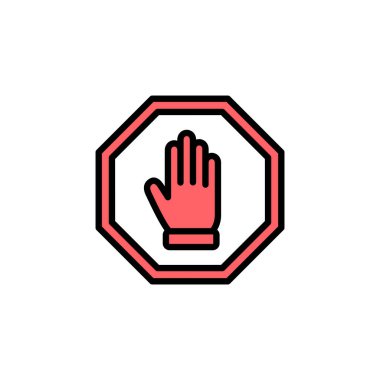 Simge setinin resimlemesini durdur. Dur tabelası. Dur işareti ve sembol. Kırmızı tabelayı elle girmeyin