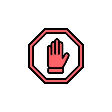 Simge setinin resimlemesini durdur. Dur tabelası. Dur işareti ve sembol. Kırmızı tabelayı elle girmeyin